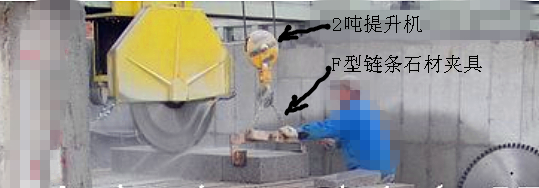 2噸提升機(jī)與F型鏈條夾具配合切割搬運(yùn)大理石作業(yè)現(xiàn)場(chǎng)--河北東圣吊索具制造有限公司--石材夾具 2噸提升機(jī)與F型鏈條夾具配合切割搬運(yùn)大理石作業(yè)現(xiàn)場(chǎng)--河北東圣吊索具制造有限公司--石材夾具